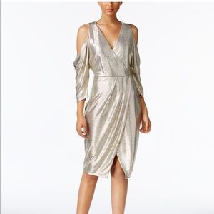 Rachel Roy Metallic Cold Shoulder Wrap Dress